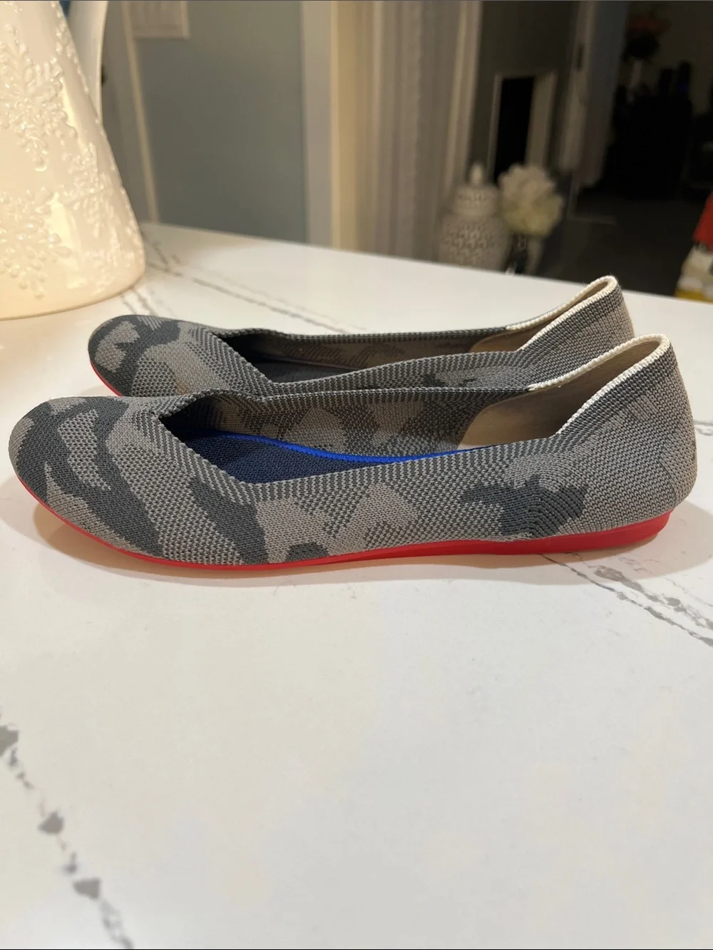 Rothy's Gray Camouflage Slip-On Ballet Flats with Red Sole size 7